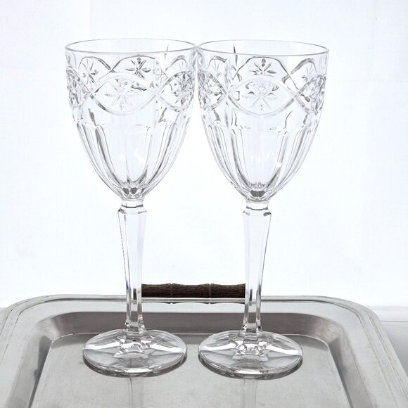 2 Gorham Crystal Grand Tapestry Water Glasses 8.5" cut glass goblets decorative - Picture 2 of 8